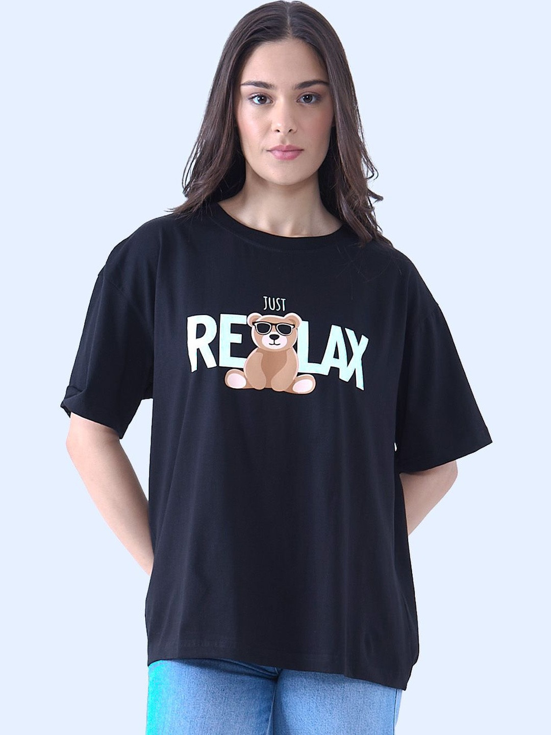 DKY Women Printed Drop-Shoulder Sleeves T-shirt