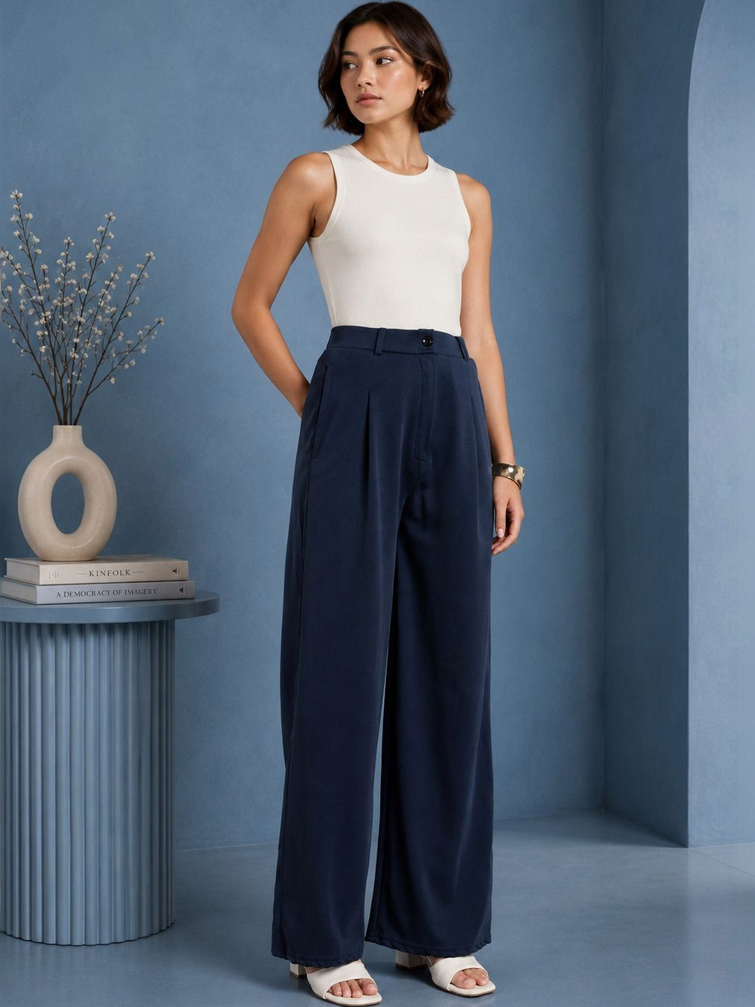 Moda Rapido Women Relaxed Easy Wash Pleated Cotton Trousers
