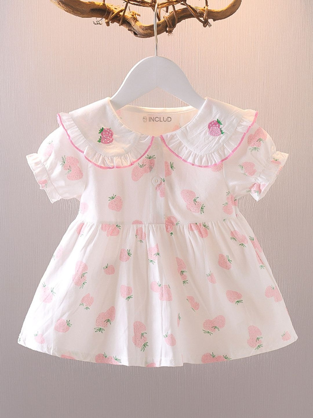 INCLUD Print Peter Pan Collar Puff Sleeve Dress