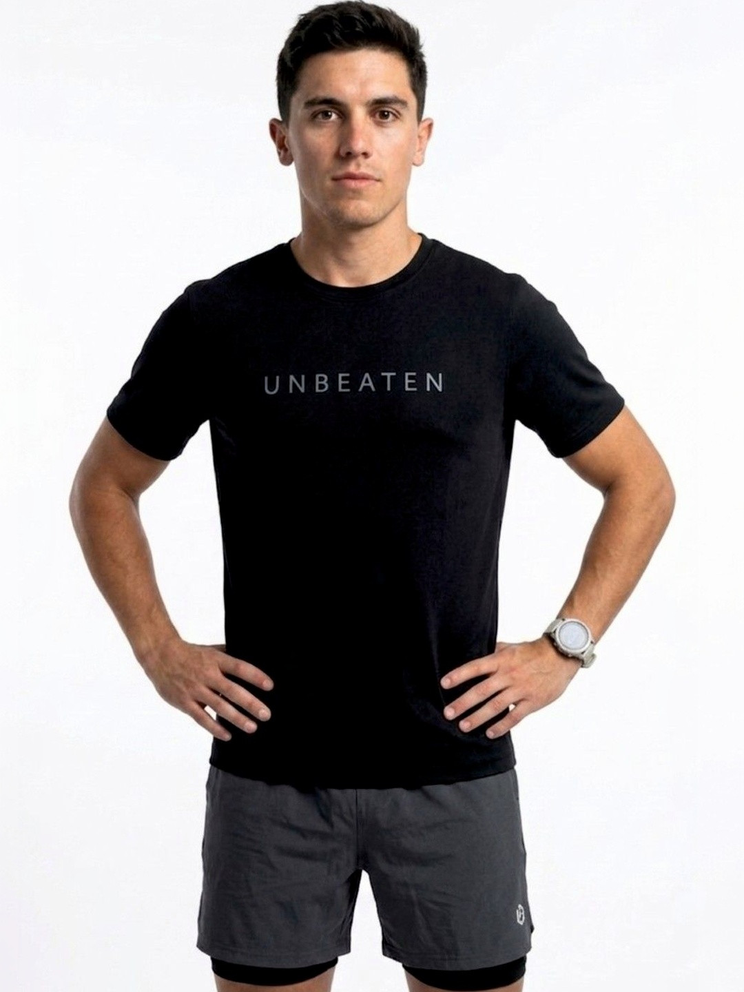 UNBEATEN Black Solid Round Neck Regular Fit Short Sleeve Running T-Shirt of Unbeaten