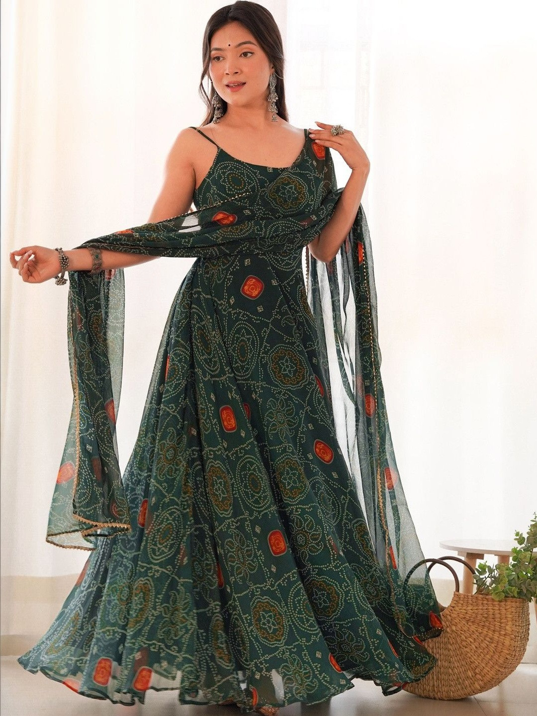 Homexa Enterprise Women Bandhani Printed Indie Prints Anarkali Kurta
