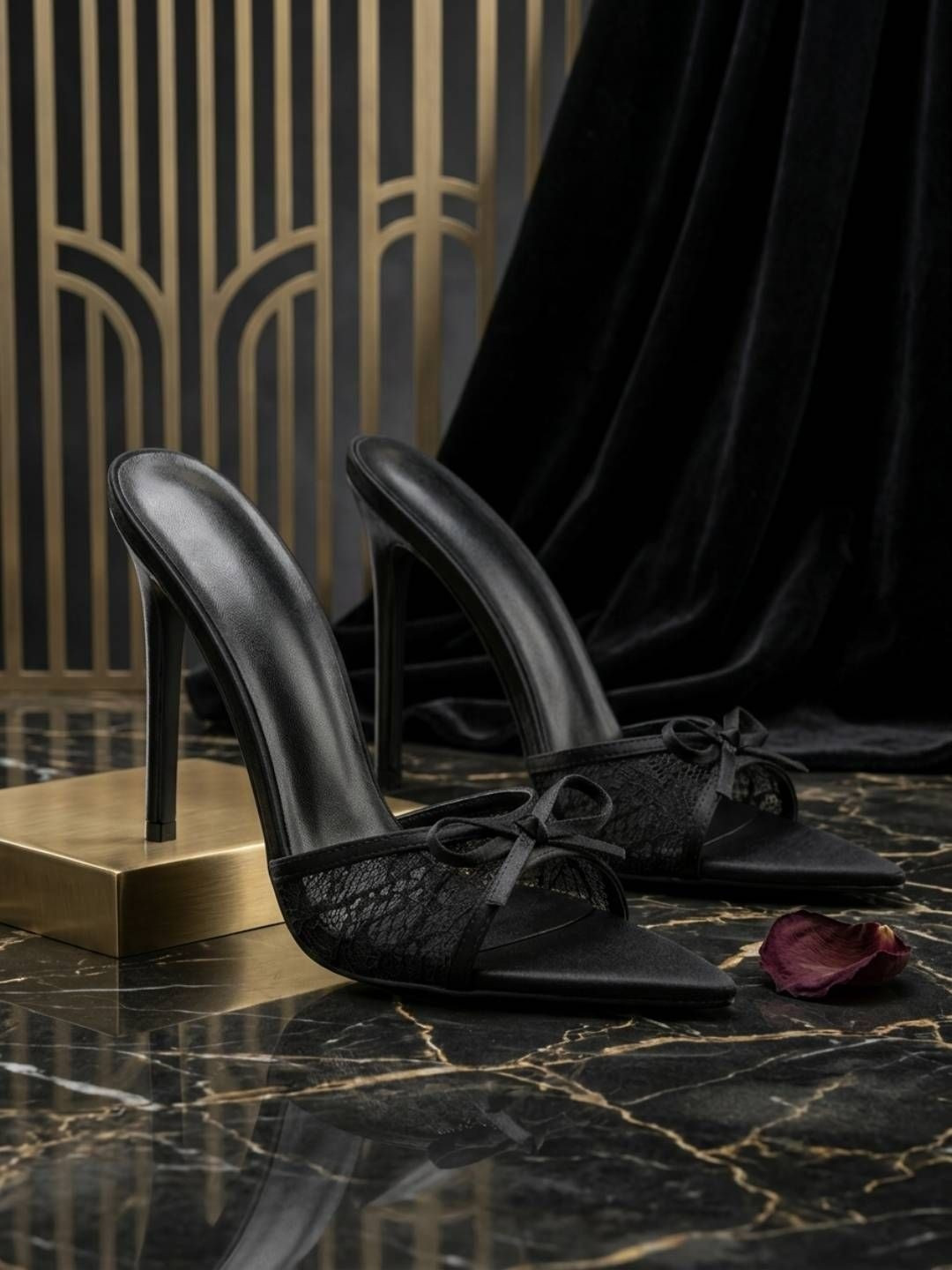 GG360 Textured Party Stiletto Mules with Bows