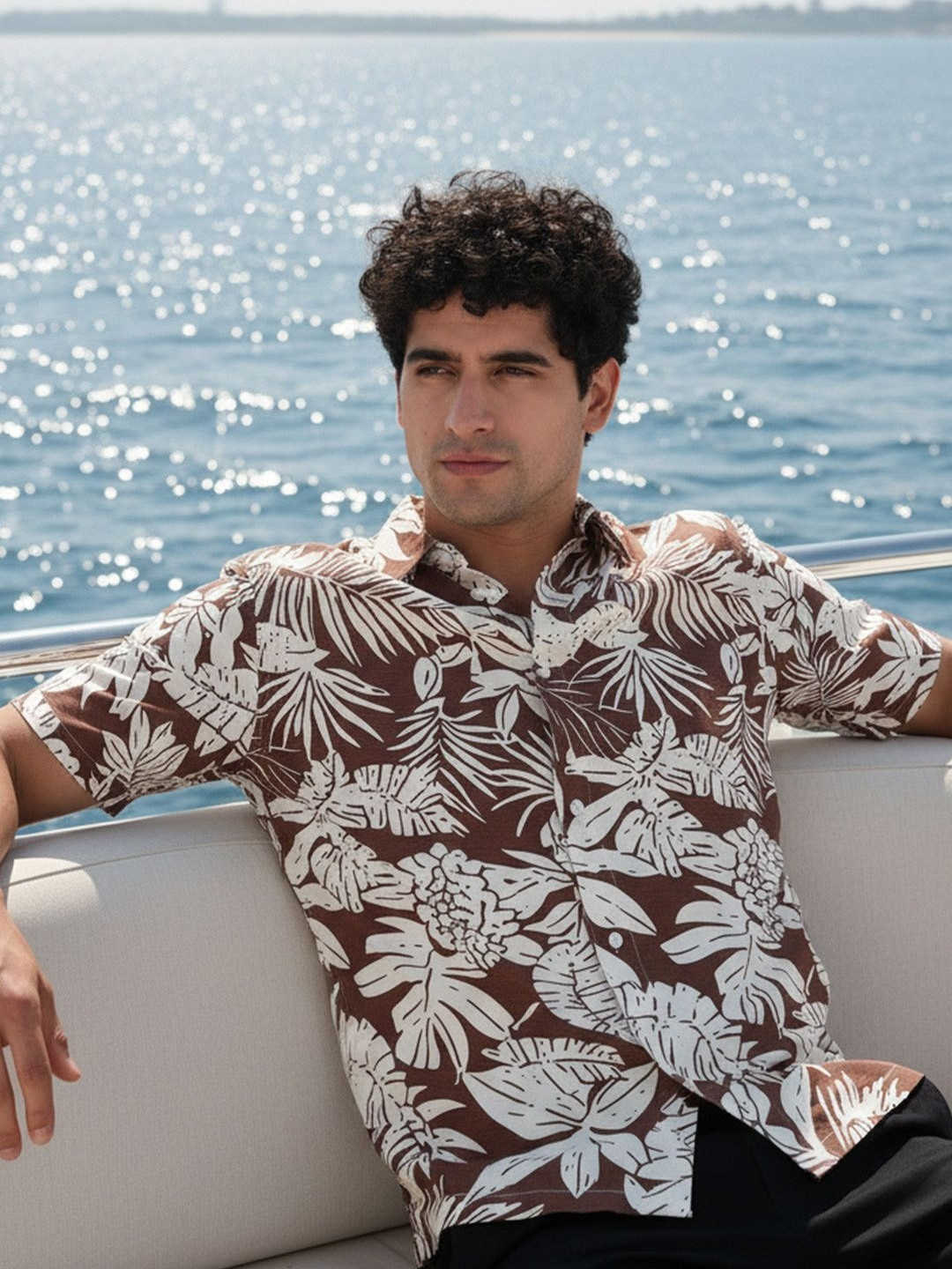 StitchX Men's Half Sleeve Tropical Leaf Printed Shirt