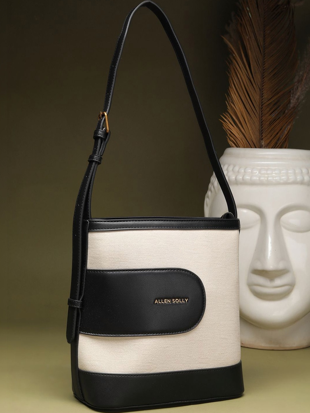 Allen Solly Woman Colourblocked PU Bucket Sling Bag - Image 1