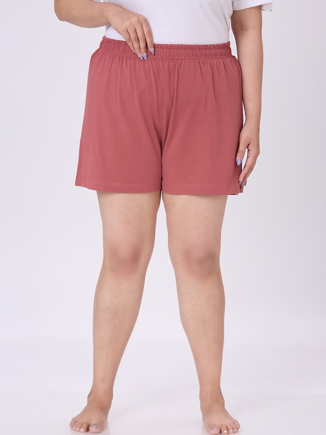 Vaishvik Women Plus Size Cotton Mid-Rise Lounge Shorts