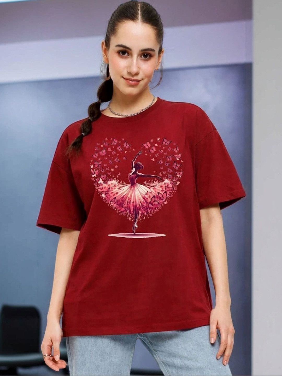 BELTLY Women Printed Drop-Shoulder Sleeves T-shirt