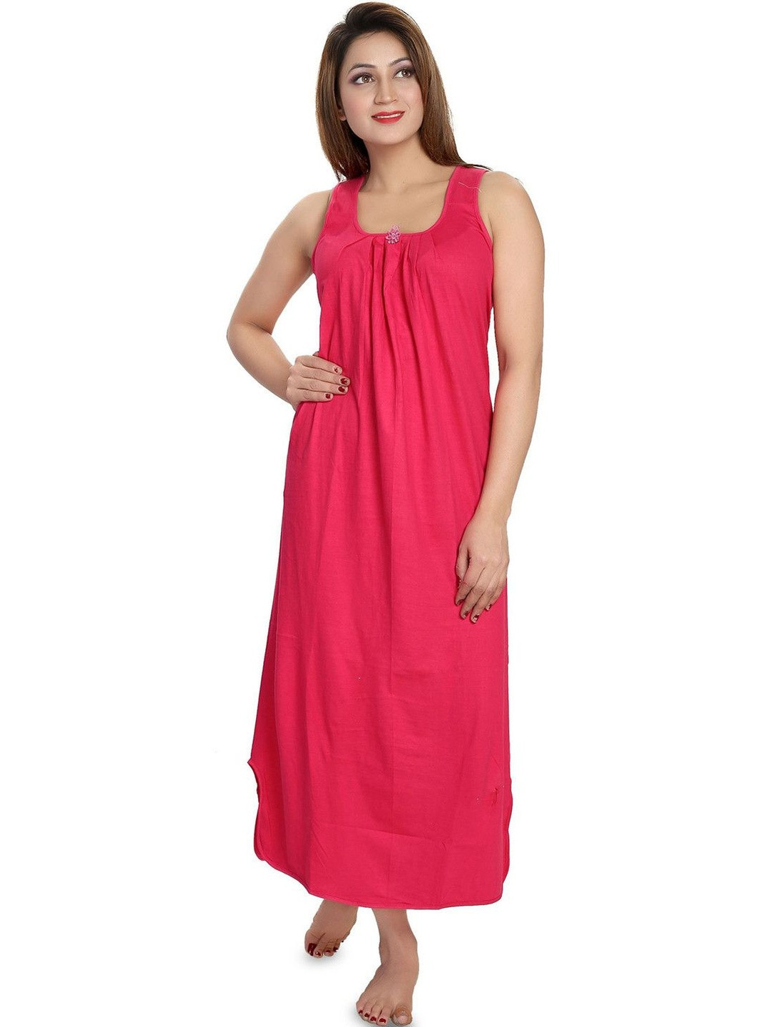 CINCO Women Solid Square Neck Maxi Nightdress