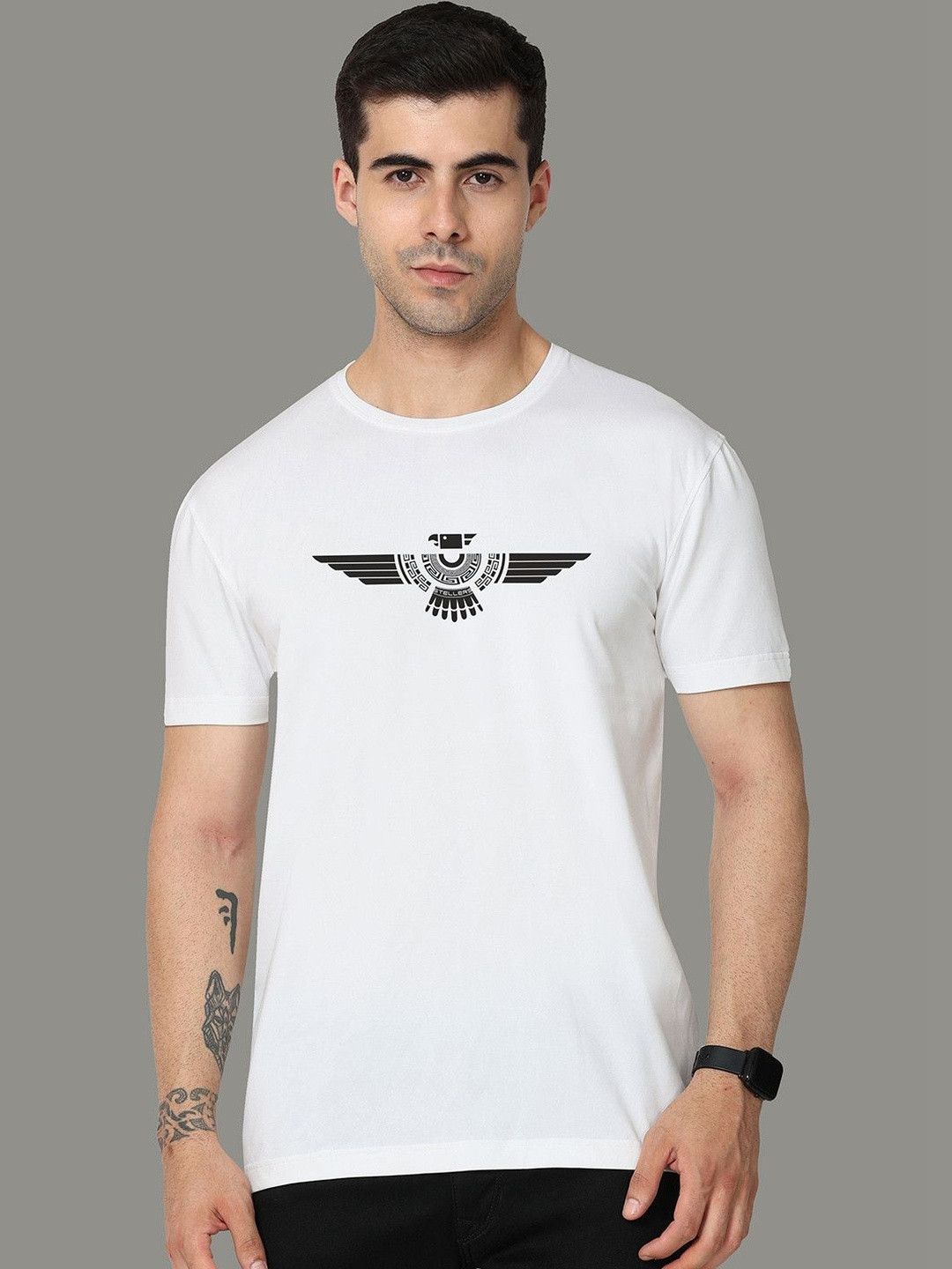 STELLERS Men Printed Regular Fit Round Neck Cotton Tshirt