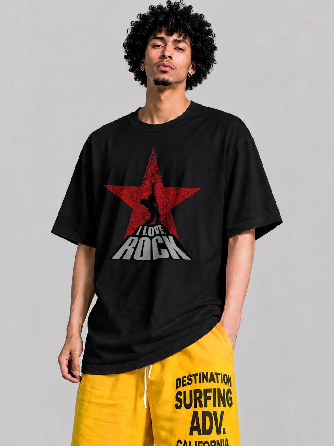 The Roadster Lifestyle Co. Men Printed Cotton Round Neck Oversized Tshirt