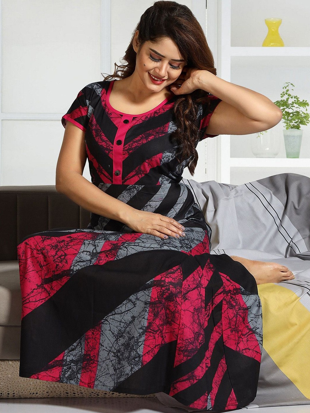 NIGHTY KING Printed Maxi Nightdress