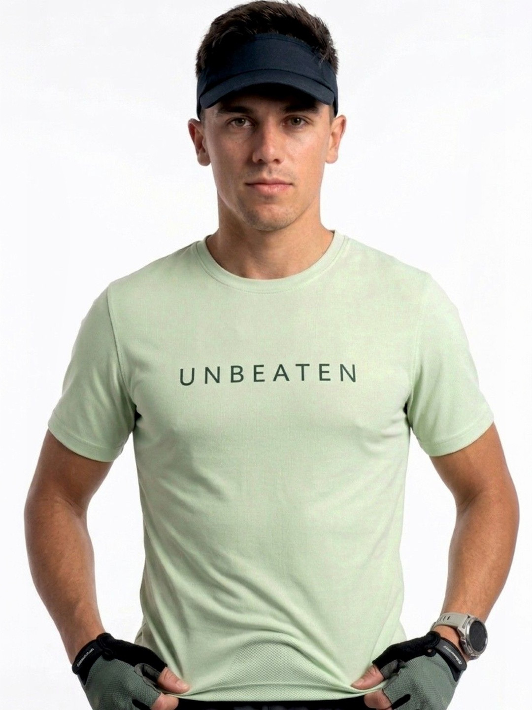 UNBEATEN Sea Green Solid Round Neck Regular Fit Short Sleeve Workout T-Shirt of Unbeaten