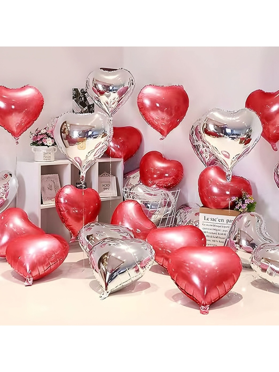ZAMBOOREE 20-Pcs Red & Grey Heart Shape Foil Balloons For Valentine Day Party Decoration