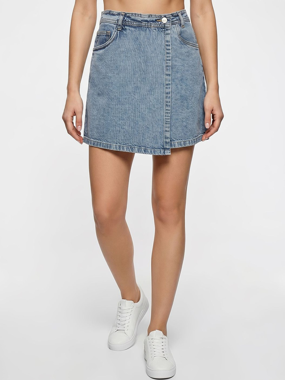 Kraus Jeans Women Cotton Blend Mini Wrap Skirt