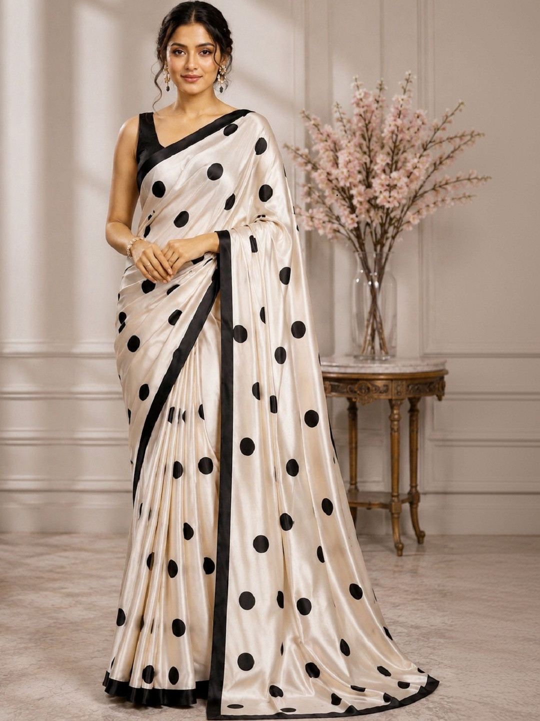 KOMAL NX Polka Dot Satin Designer Saree