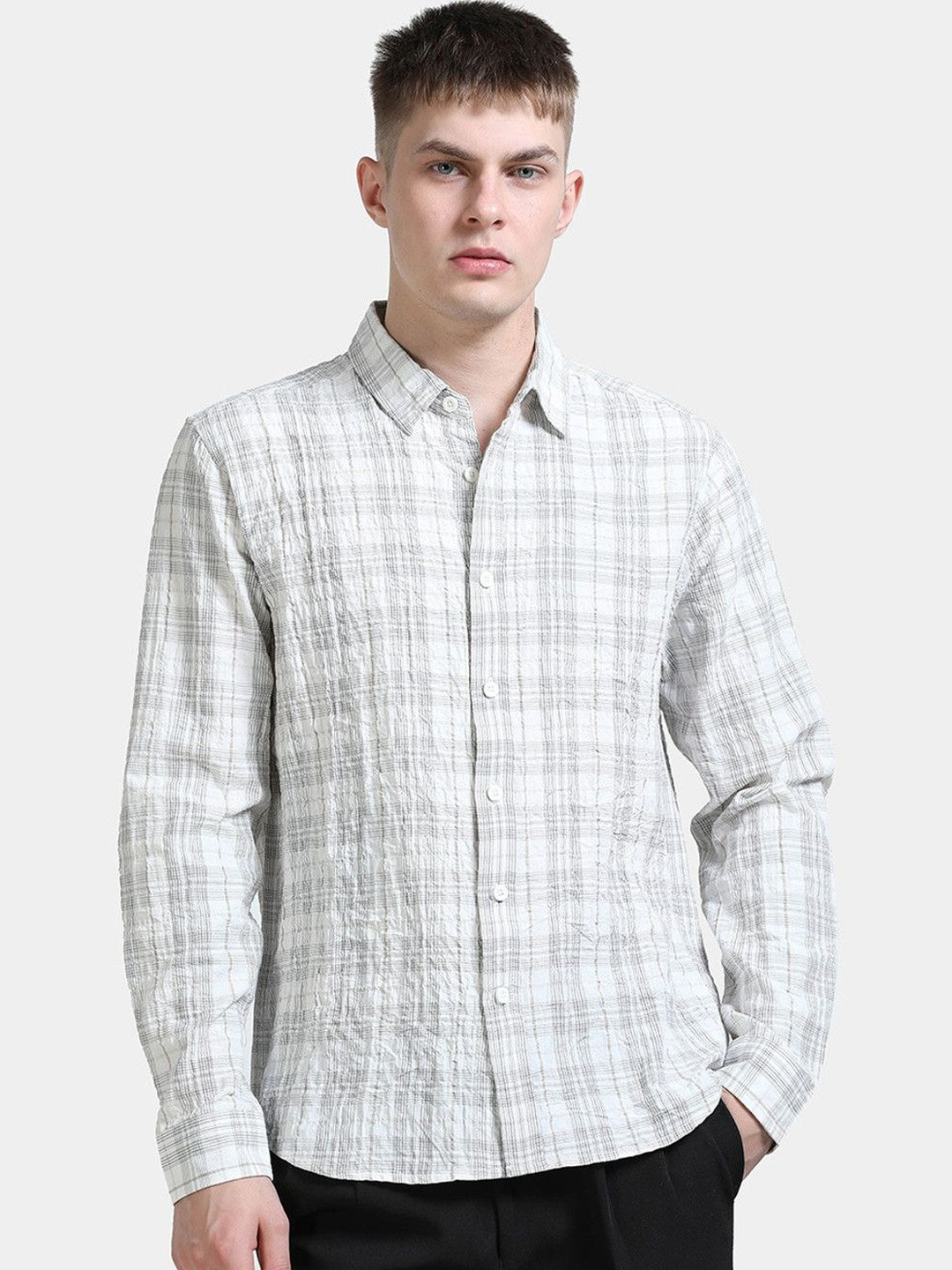 StitchX Men Crinkled Checkered Lightweight Shirt