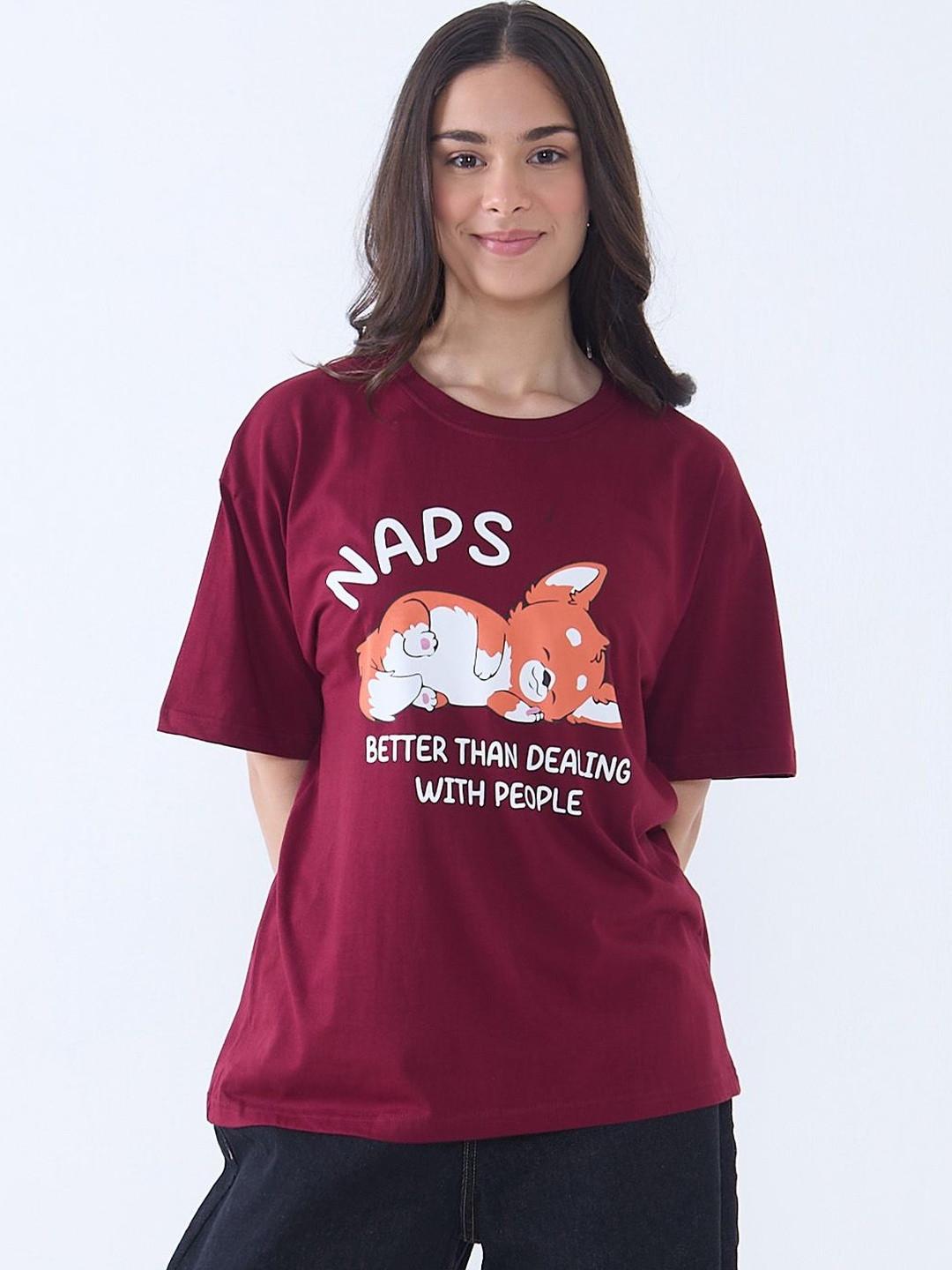 DKY Typography Printed Round Neck Drop-Shoulder Sleeves Oversized T-shirt
