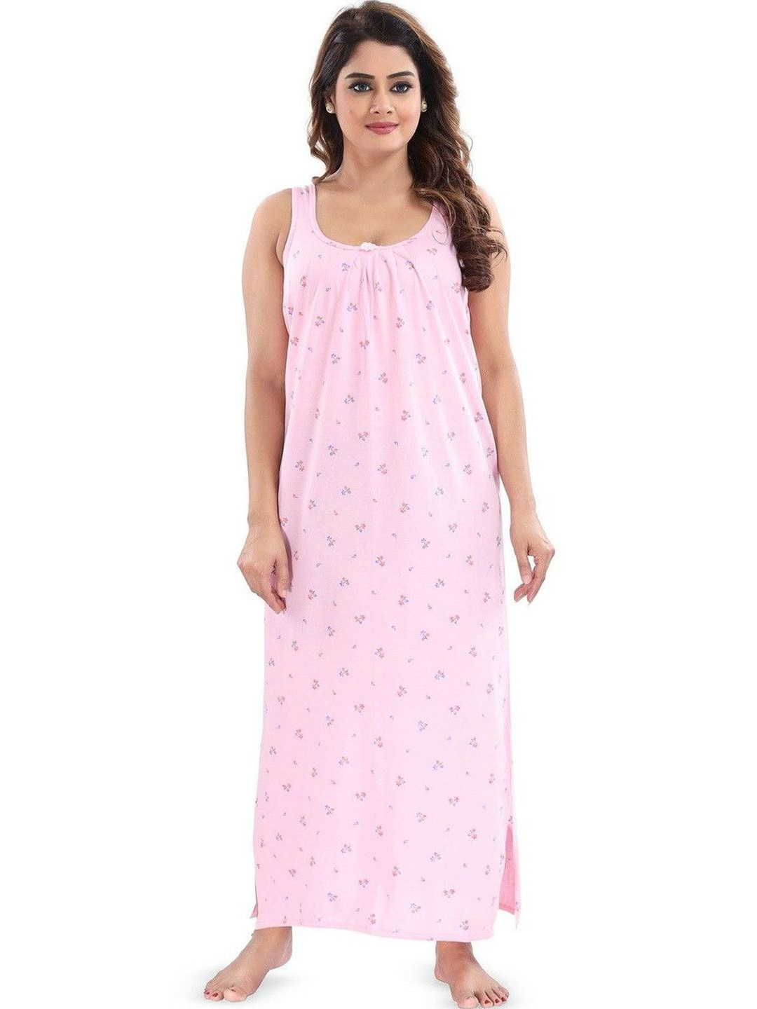 NIGHTY KING Women Pure Cotton Sleeveless Maxi Nightdress
