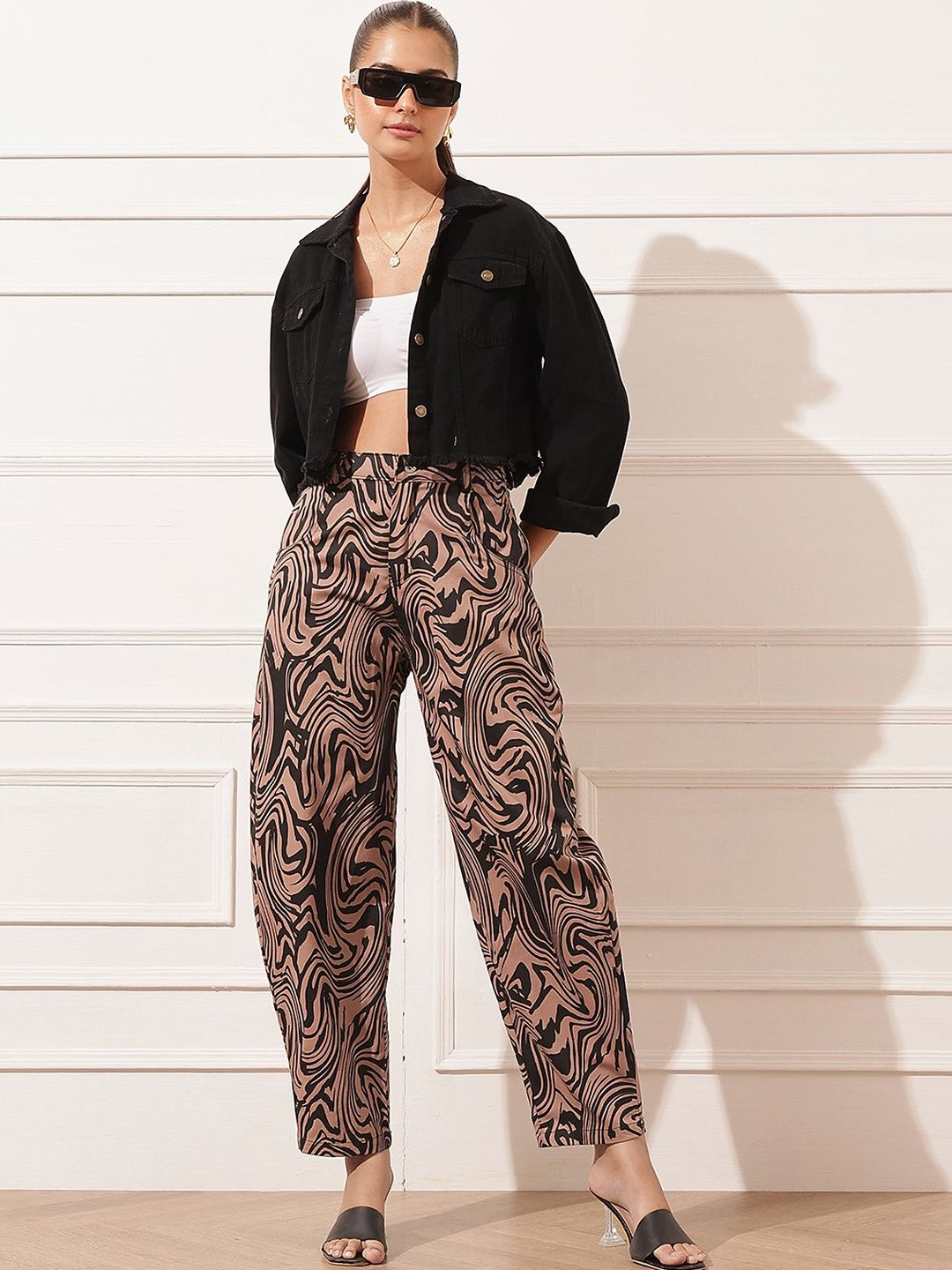 STREET 9 Women Printed Urban High-Rise Trousers