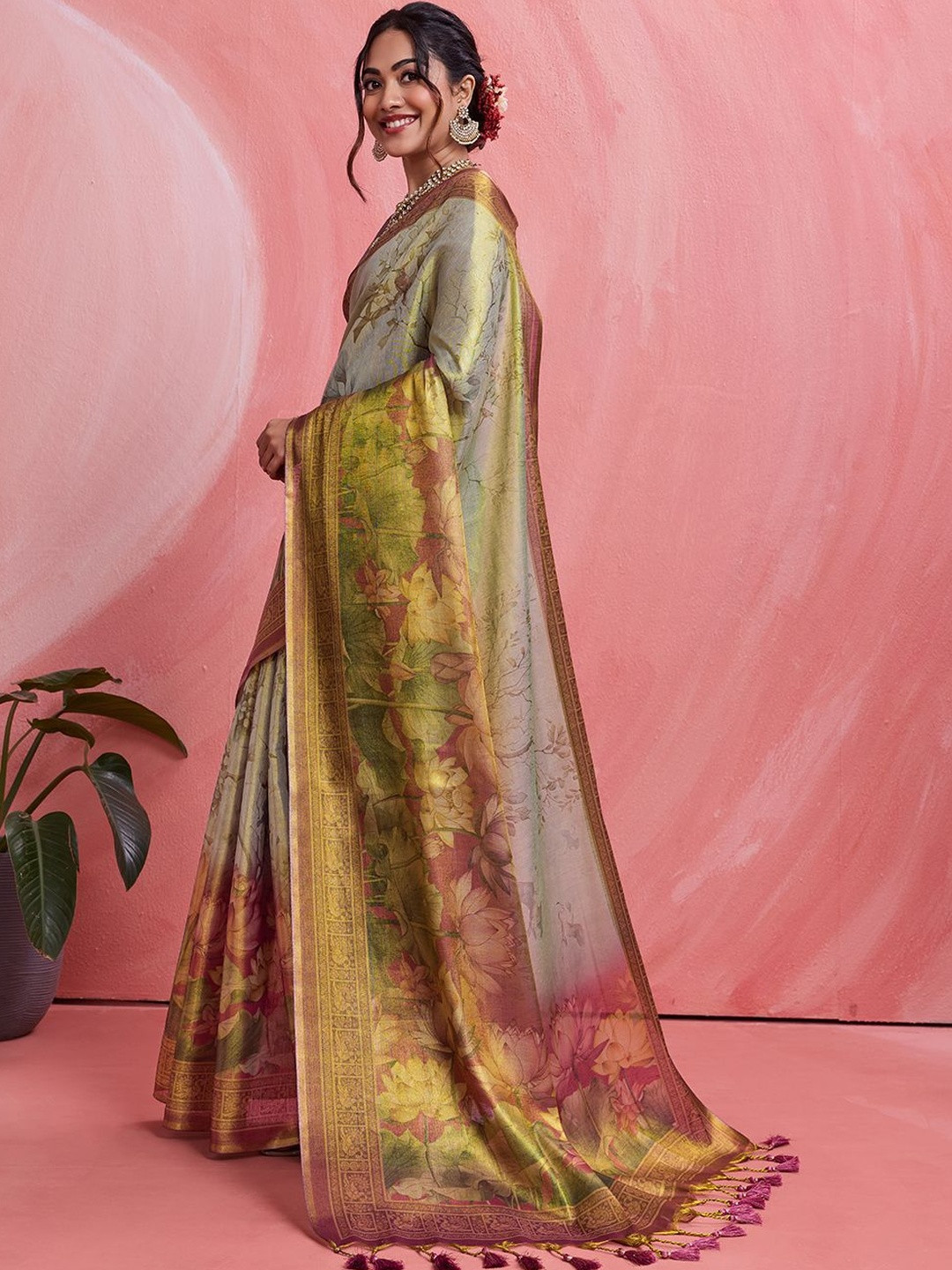 Sangria Floral Tissue Handloom Banarasi Saree
