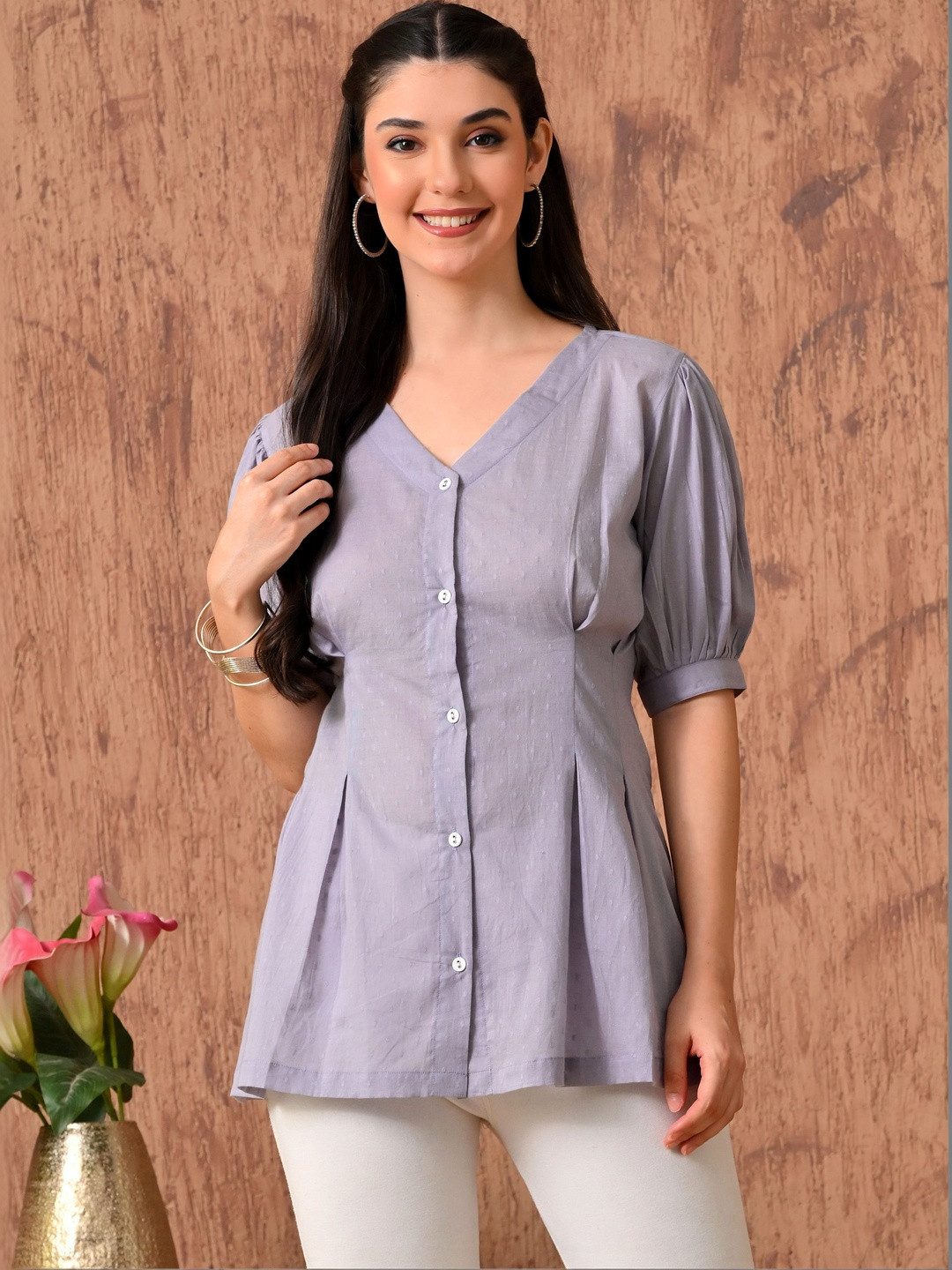 KALINI Puff Sleeve Cotton Top