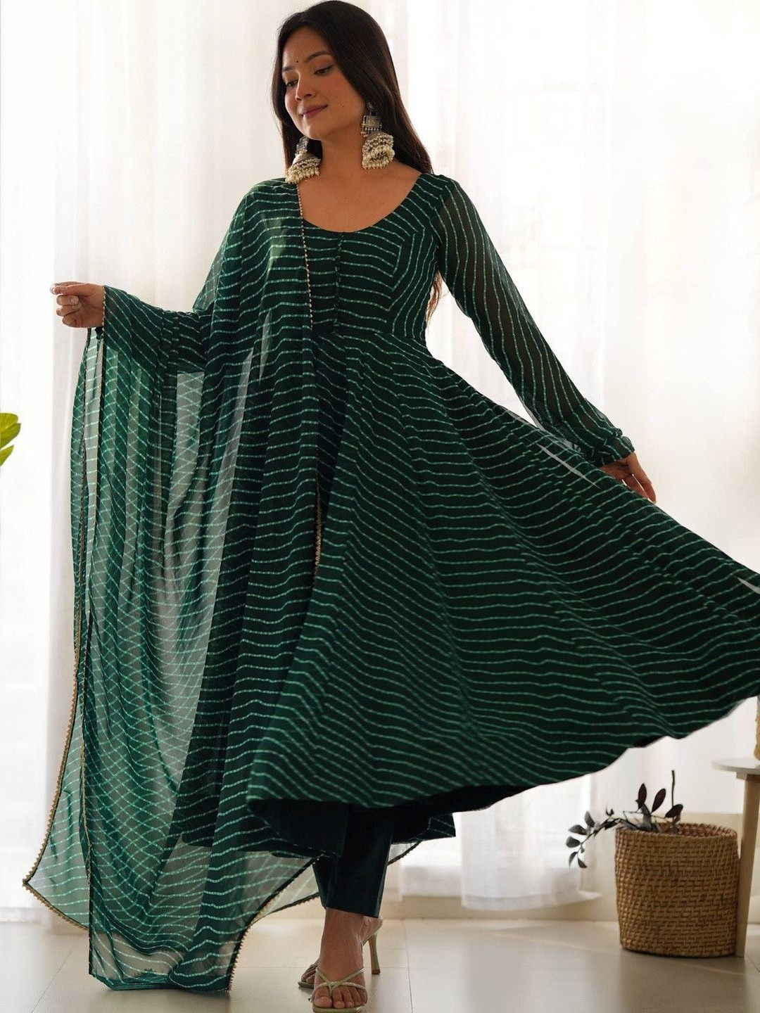 Homexa Enterprise Women Leheriya Printed Indie Prints Georgette Anarkali Kurta