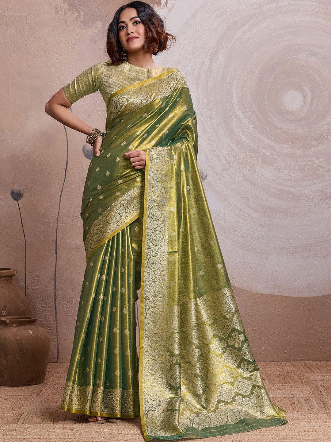 Sangria Ethnic Motifs Zari Tissue Handloom Banarasi Saree