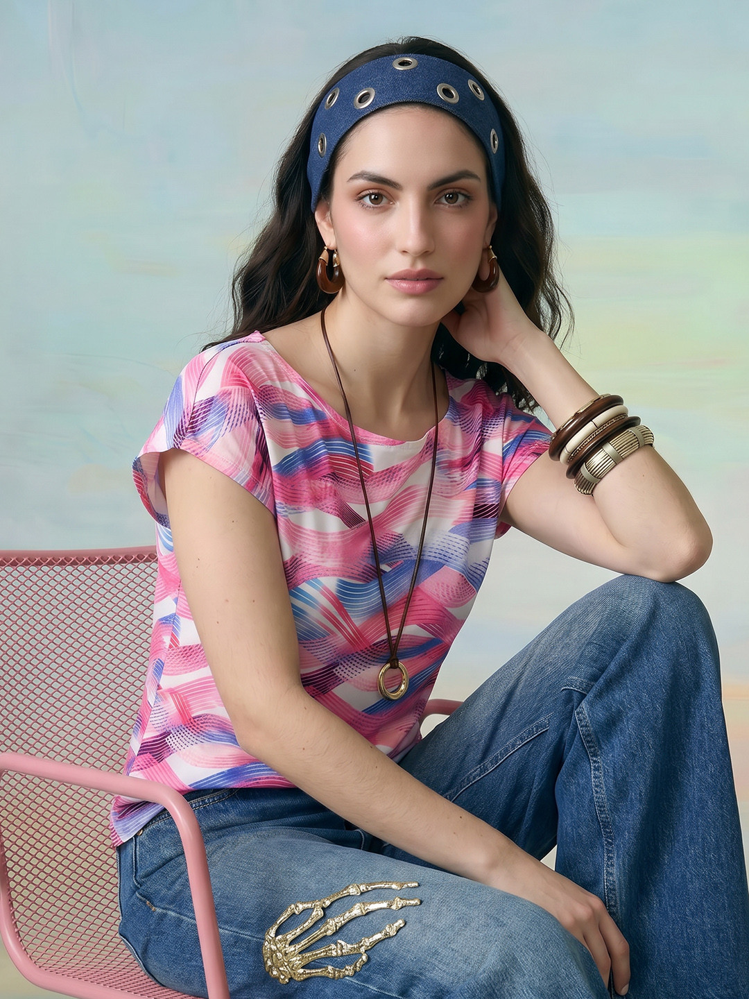 ZACCAI Printed Extended Sleeves Top