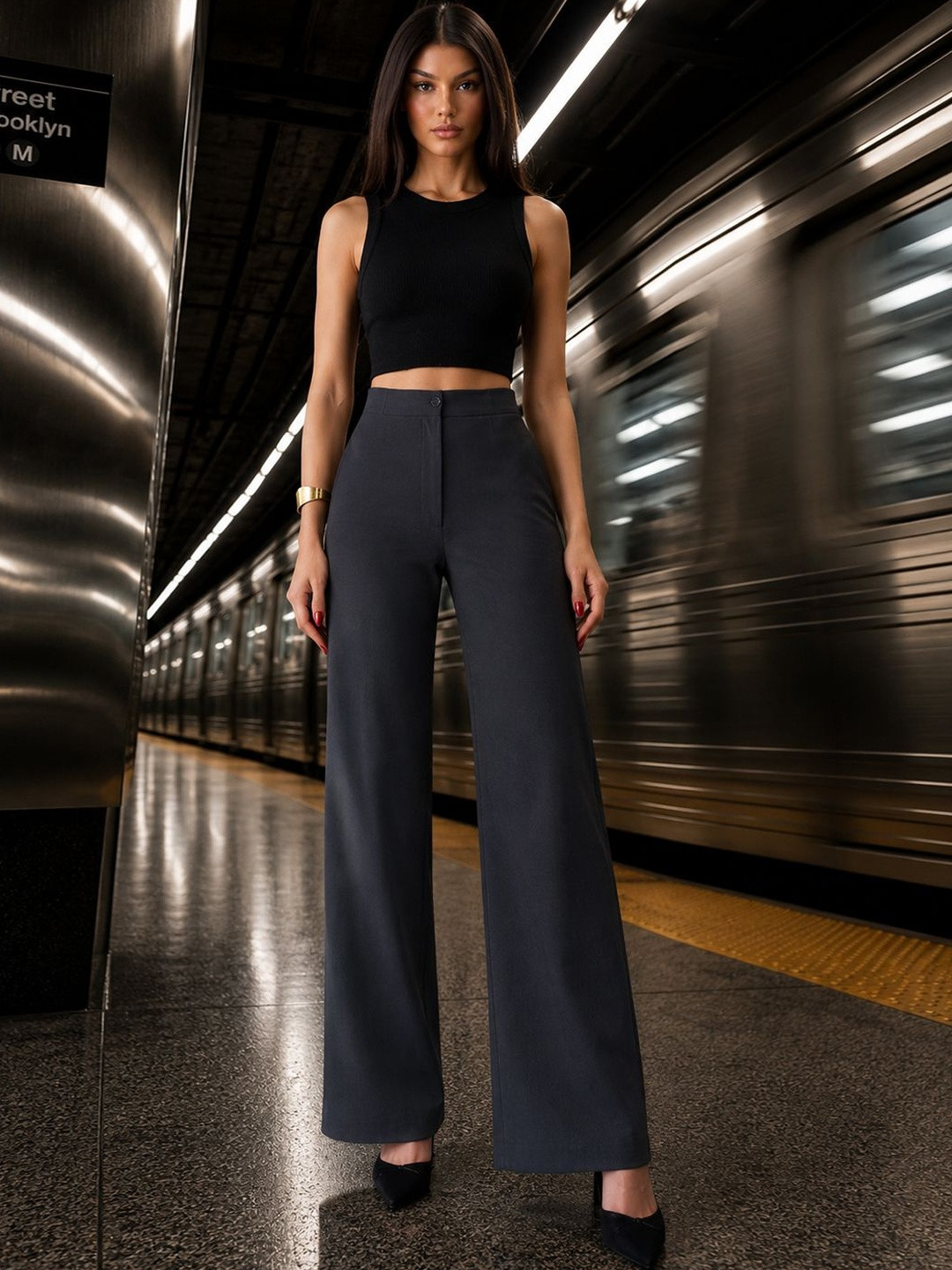 STRV Women Solid High Waist Trouser