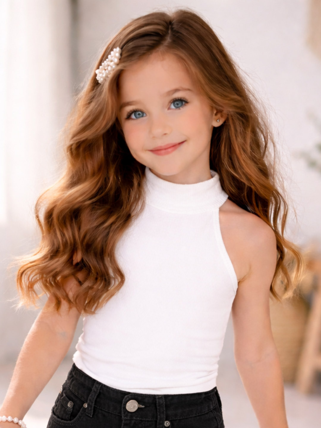 Ninas Girls White Cotton Blend Tops
