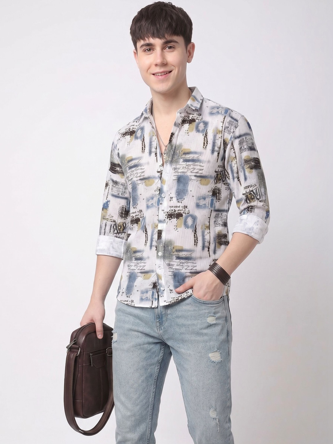 Moda Rapido Original Abstract Printed Spread Collar Casual Shirt