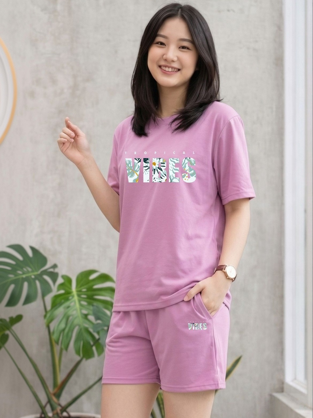 Keenuu Tropical Cotton Printed T-shirt with Shorts