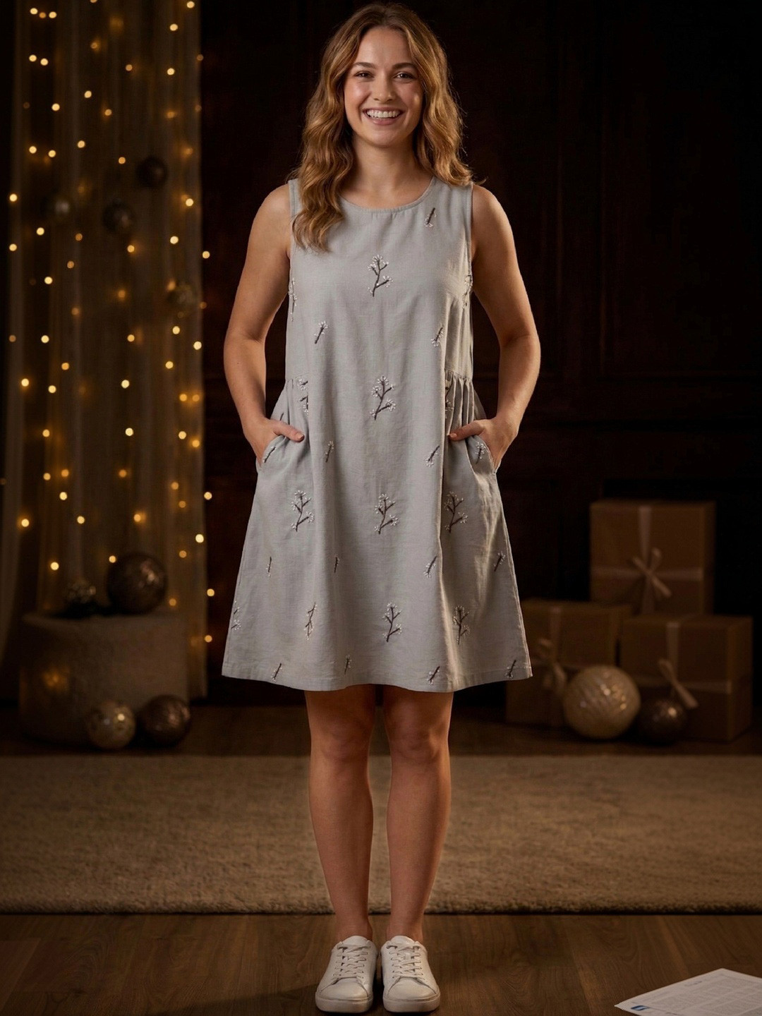 KALAMIR Floral Embroidered A-Line Mini Dress