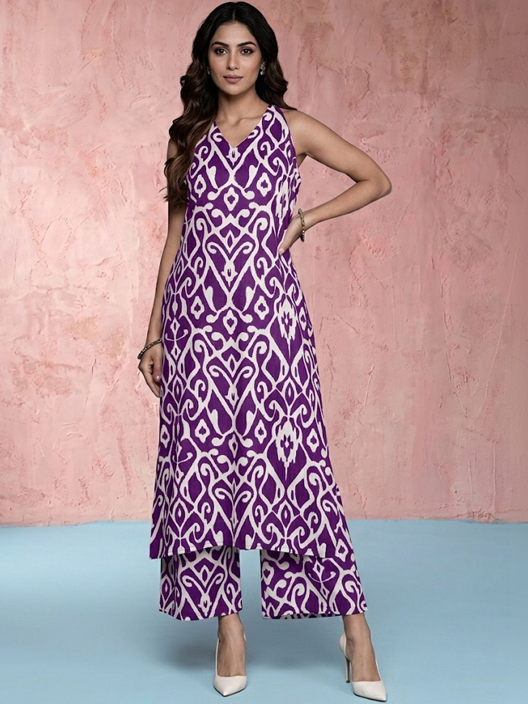 all about you Women Ethnic Motifs Printed Regular Pure Cotton Kurta with Palazzos