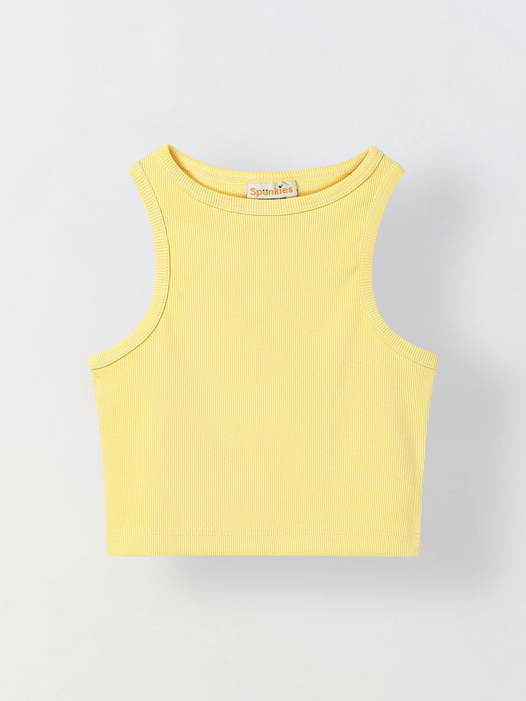 SPUNKIES Yellow Girls Solid Round Neck Sleeveless Tank Top