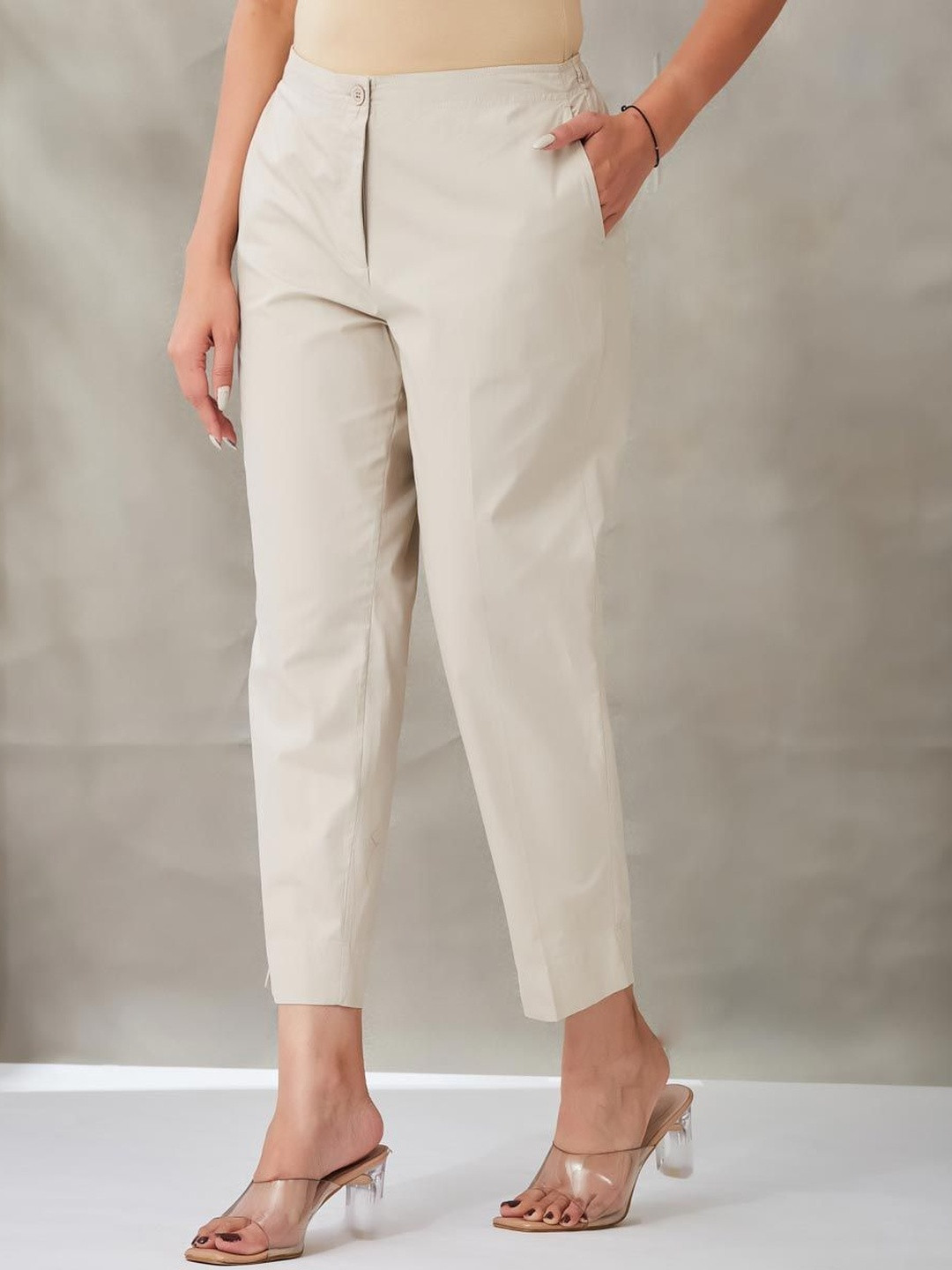 Fabindia Women Slim Fit High-Rise Trousers