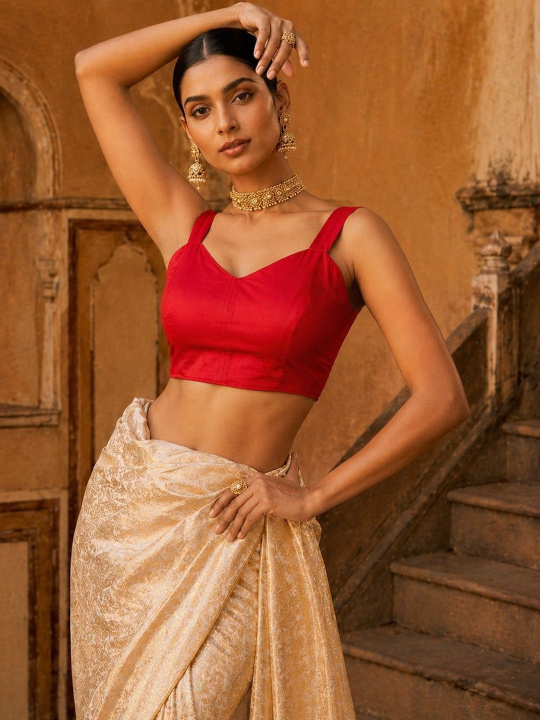 Niraha Silk Blend Solid Saree Blouse