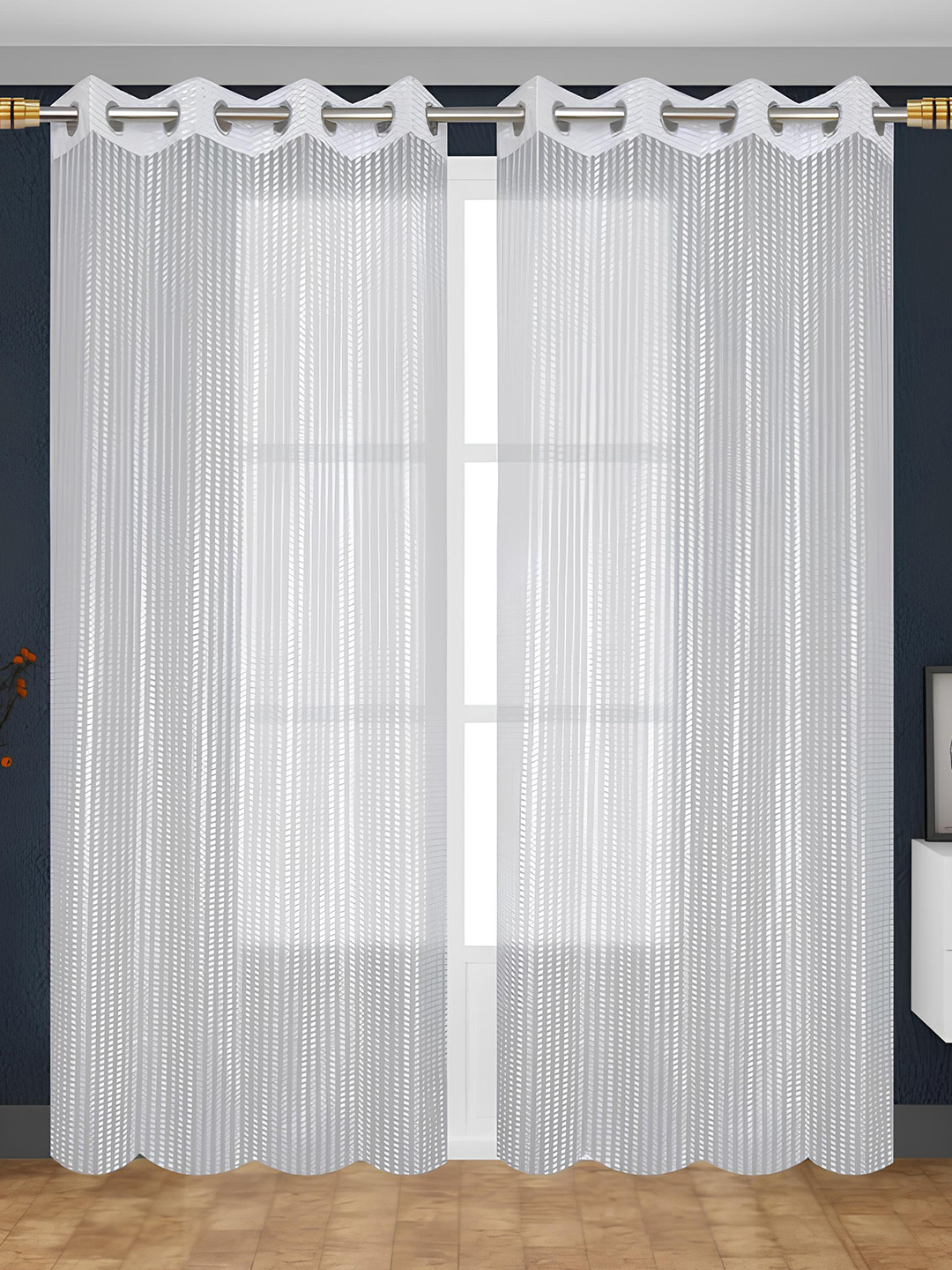 YUKANY White & Multicoloured Set of 2 Sheer Window Curtain