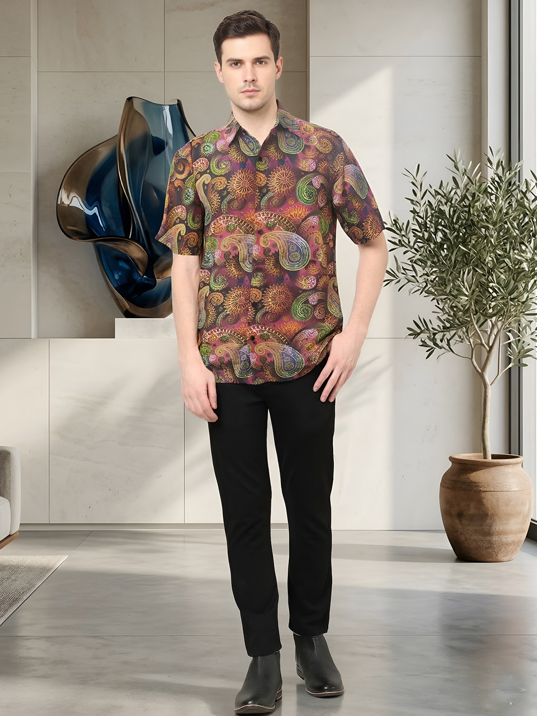 IKRASS Men Ethnic Motifs Printed Spread Collar Casual Shirt