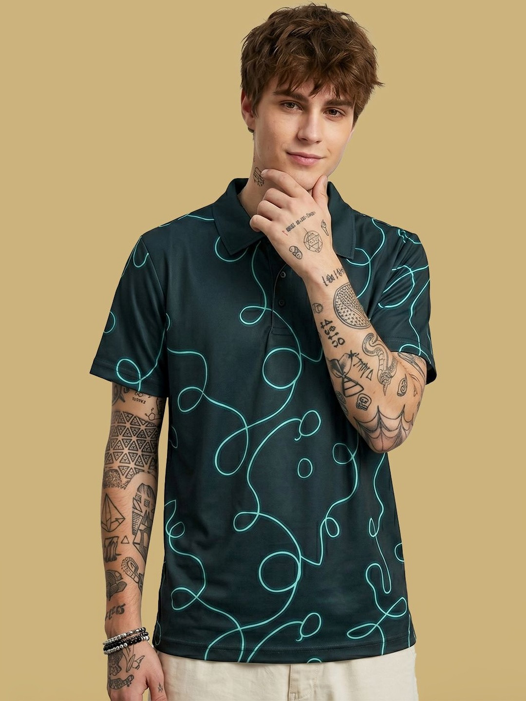 HERE&NOW Men Printed Polo Collar T-shirt