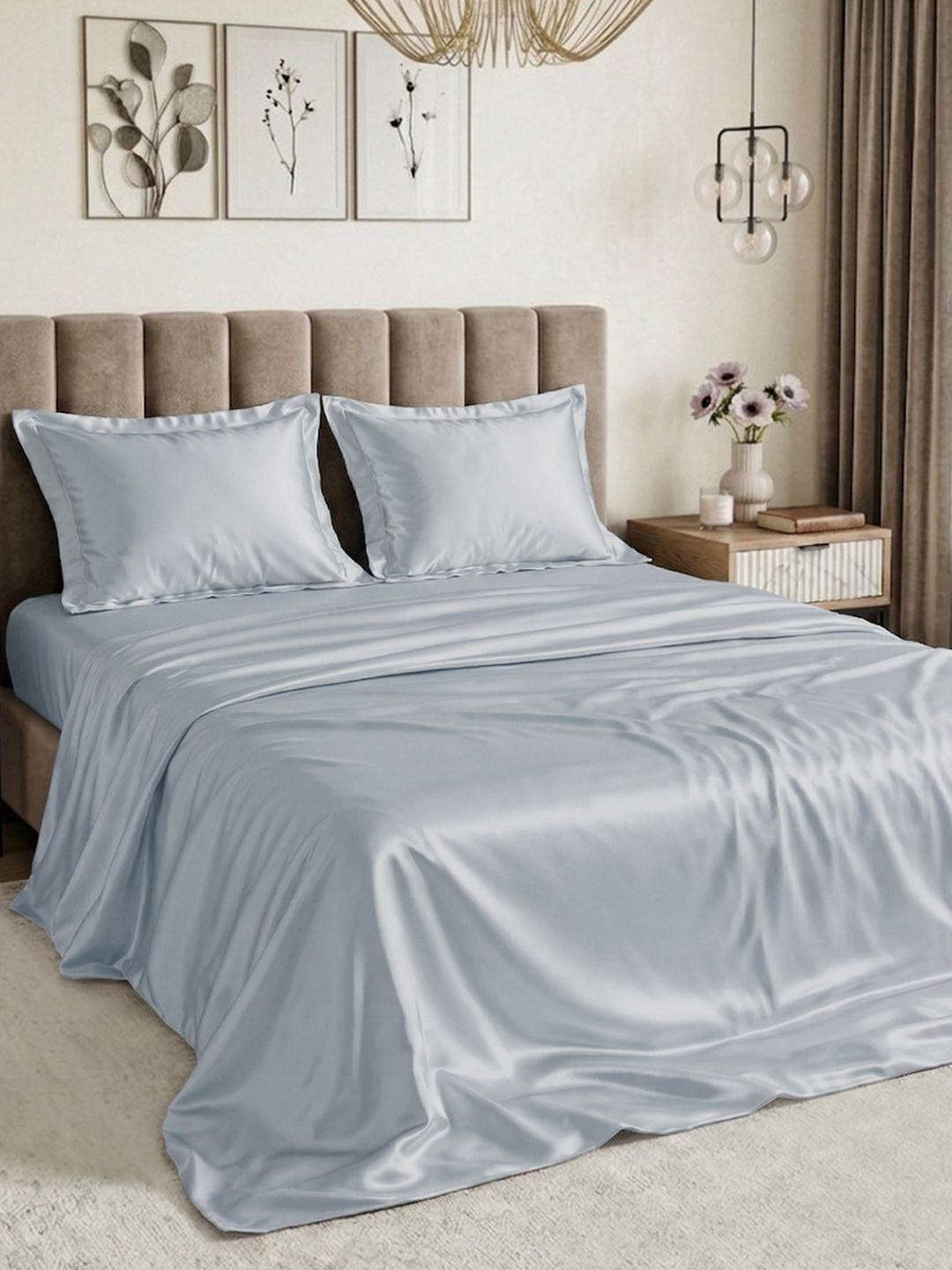 Myntra Elegant Homes Grey 300 TC Bedsheet with 2 Pillow Covers