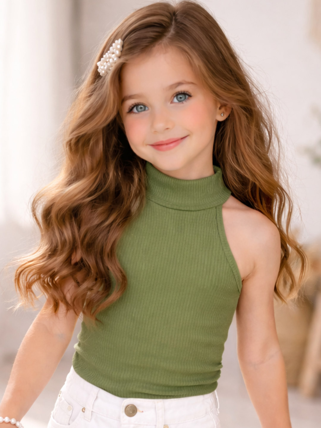 Ninas Girls Green Cotton Blend Tops