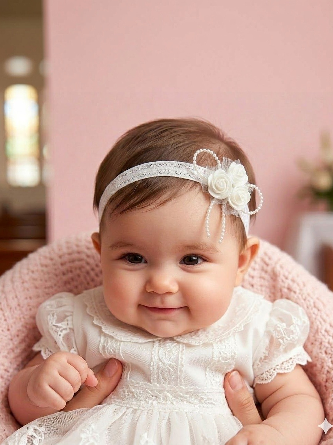 RAINMEBOWS Girls White Rose Hairband With Pearl Detailing Hairband