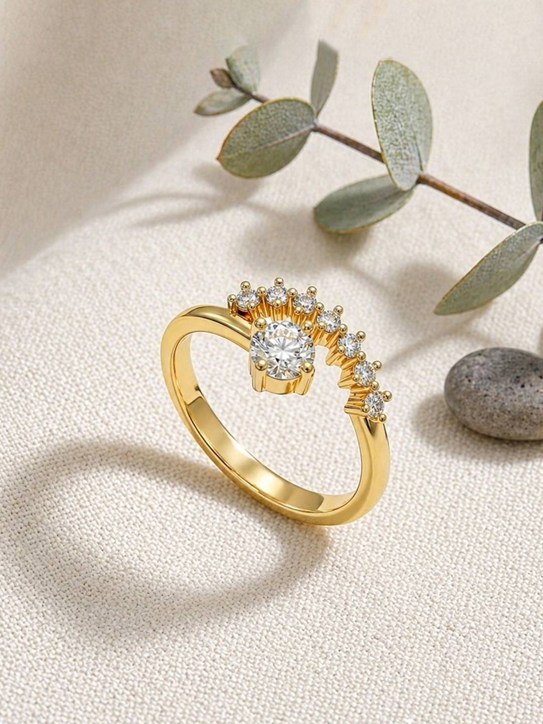 ARTKLIM Women Gold-Plated Cubic Zirconia Finger Ring