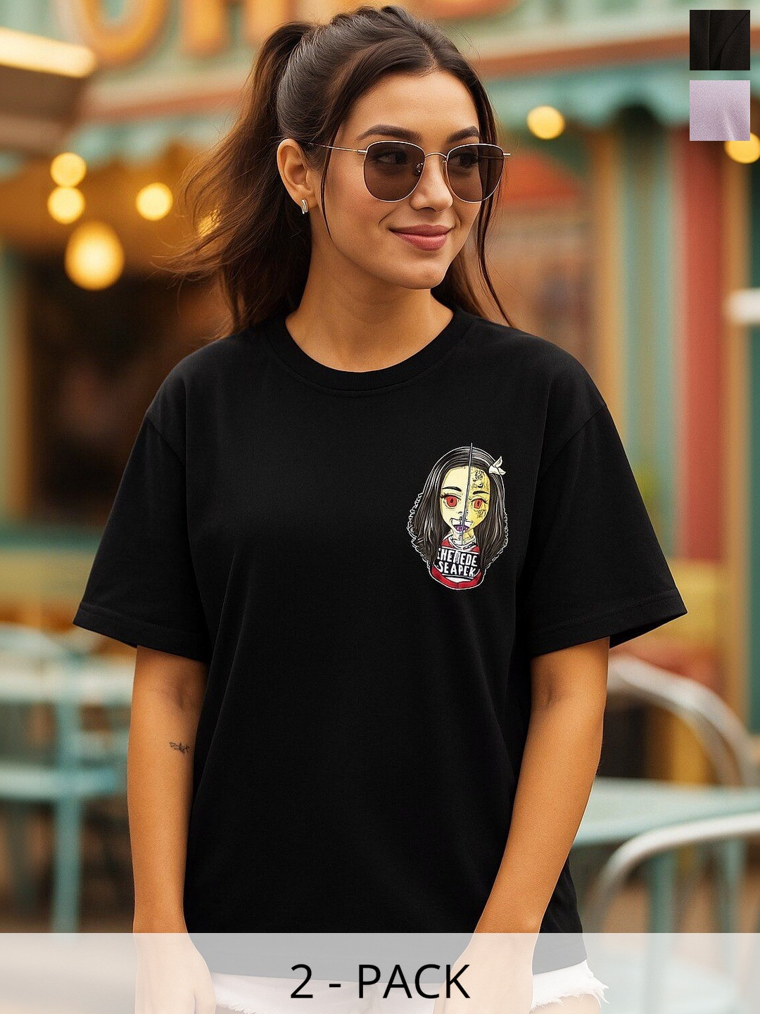 SZN Women Pack Of 2 Typography Printed Cotton T-shirt