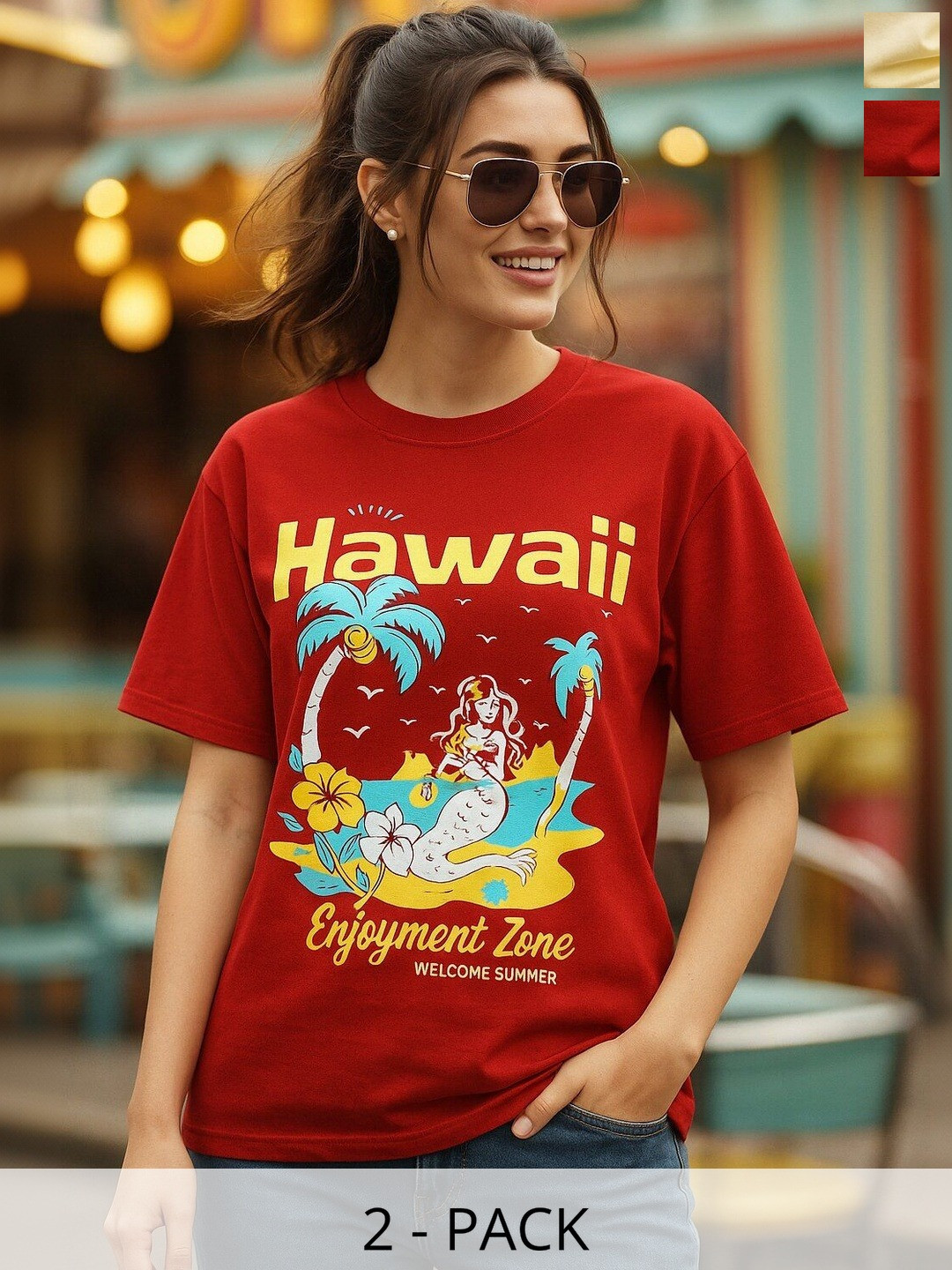 SZN Women Pack Of 2 Graphic Printed Cotton T-shirt
