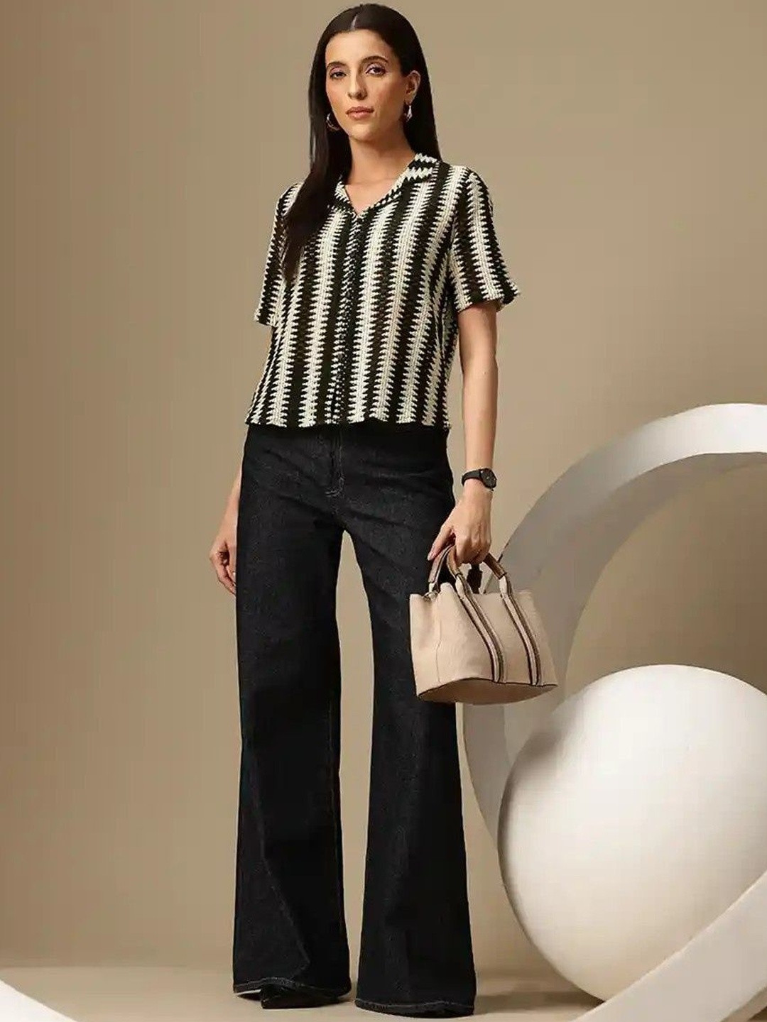 Prachin Fashion Women Premium Semi Sheer Striped Casual Shirt