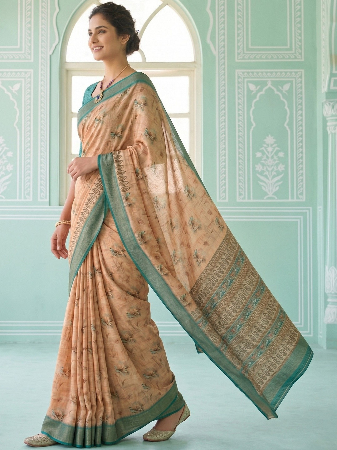 MIWA Floral Zari Silk Blend Saree
