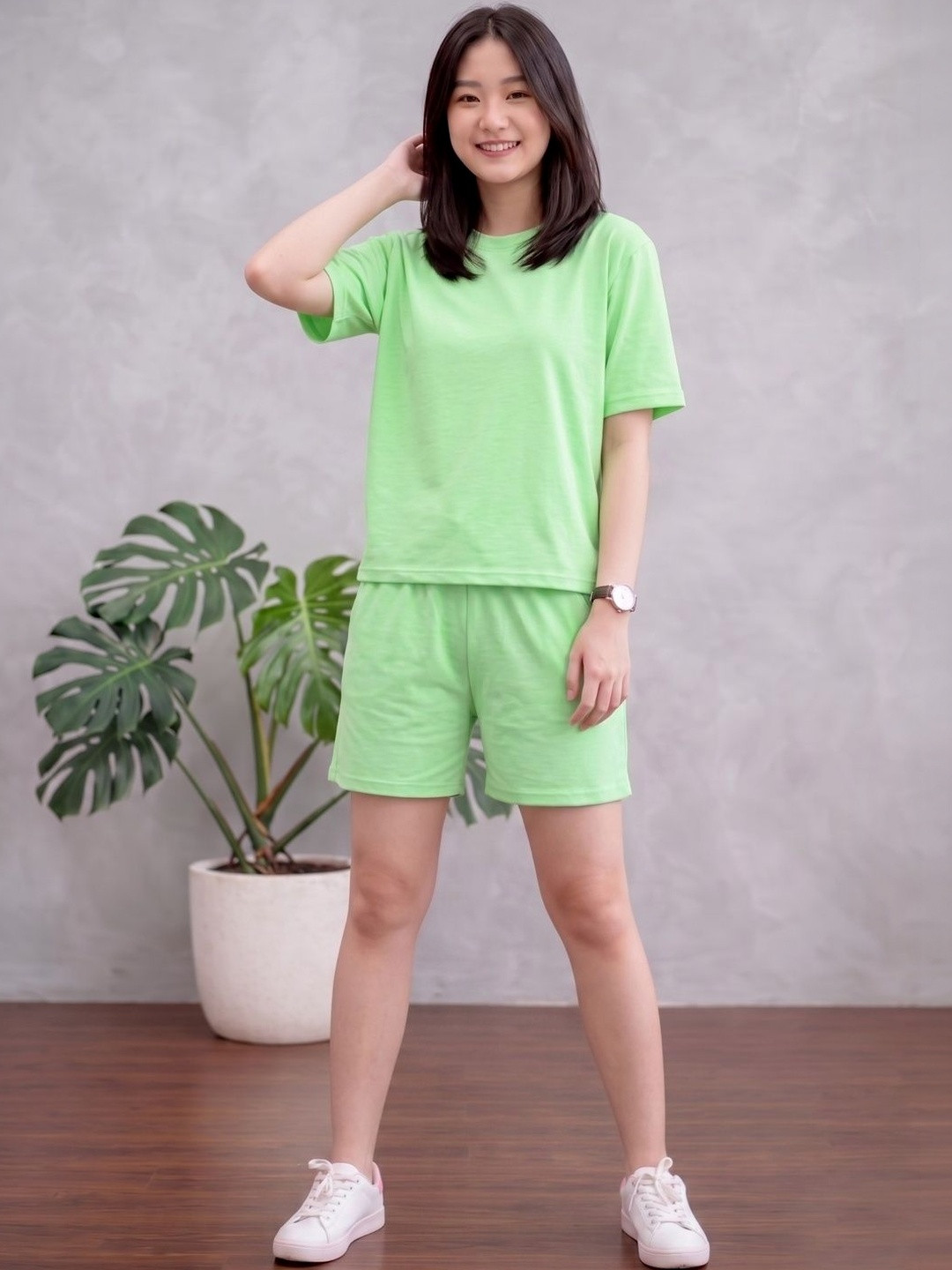 FITIN OUTFIT Women Pure Cotton Round Neck Short Sleeves Night suit