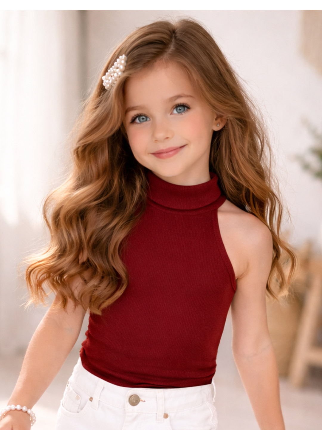 Ninas Girls Maroon Cotton Blend Tops