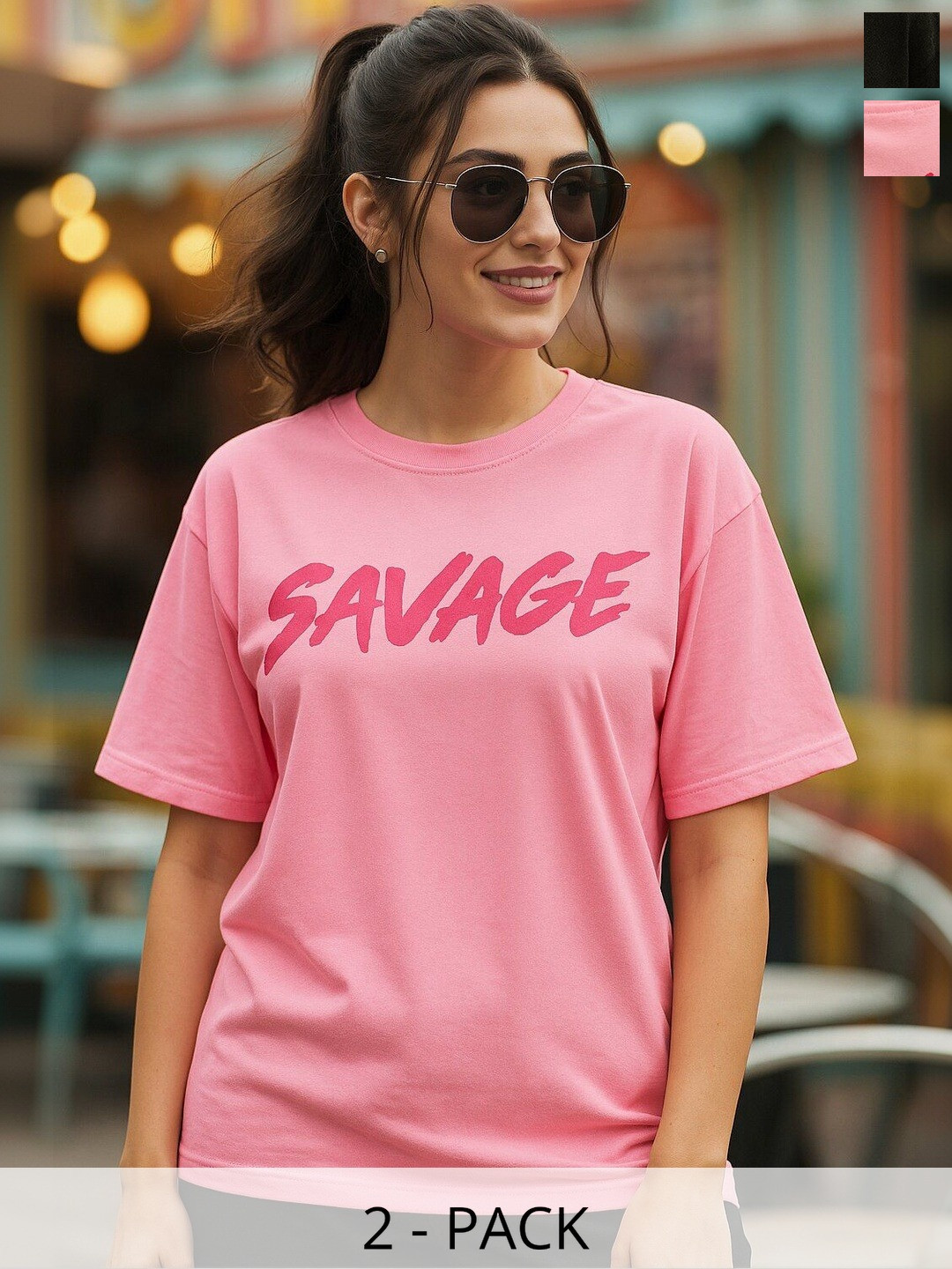 SZN Women Pack Of 2 Graphic Printed Cotton T-shirt